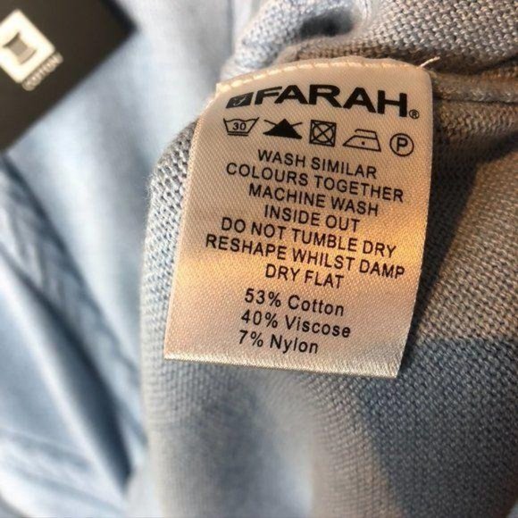 Farah Cable Knit V Neck Pullover Sweater Light Blue 2XL Mens Cotton Casual Dress - Picture 5 of 5